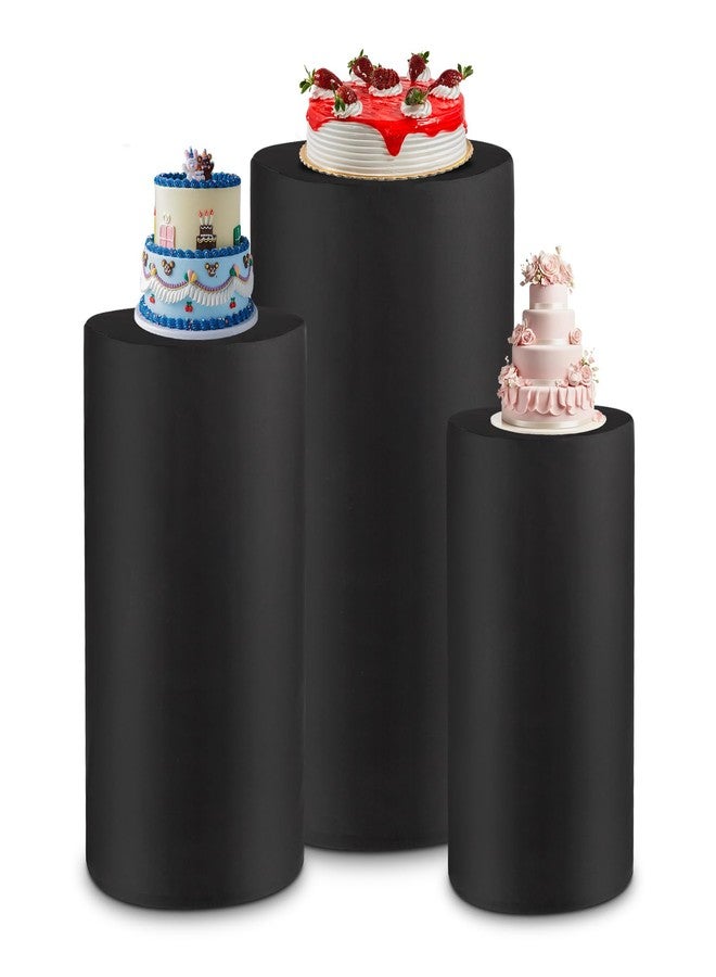 MEKOTRIN Cylinder Pedestal Covers, Set of 3 Spandex Display Cylinder Covers, Only Elastic Cloth Plinth Pillar Cover for Birthday Party Wedding Baby Shower Dessert Tables Decor(S+M+L, Black) - Image 1